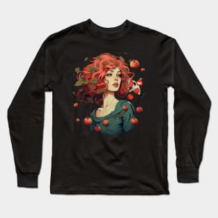 A Girl With Red Hair Surrounded by Apples Girl Who Loves Fruit Long Sleeve T-Shirt